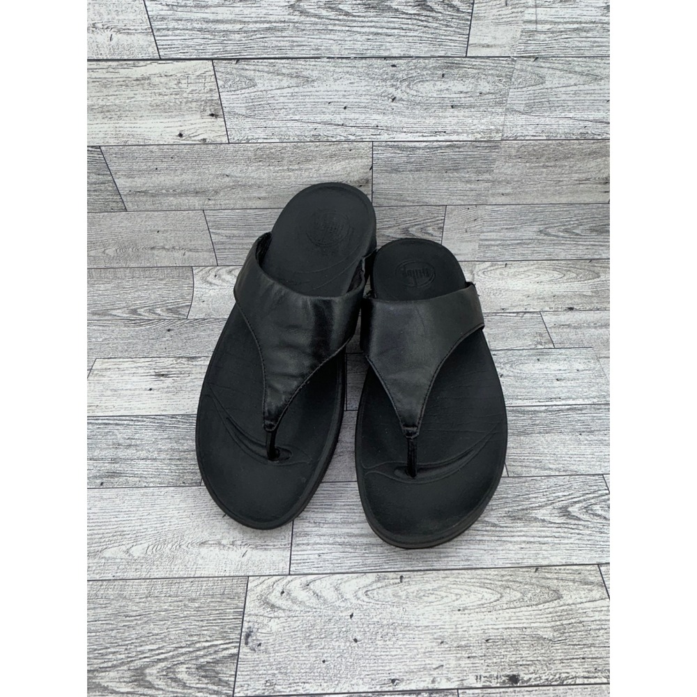 FitFlop Lulu Black Leather Toe-Post Sandals 288-001 Women Sz US 7 EUR 38